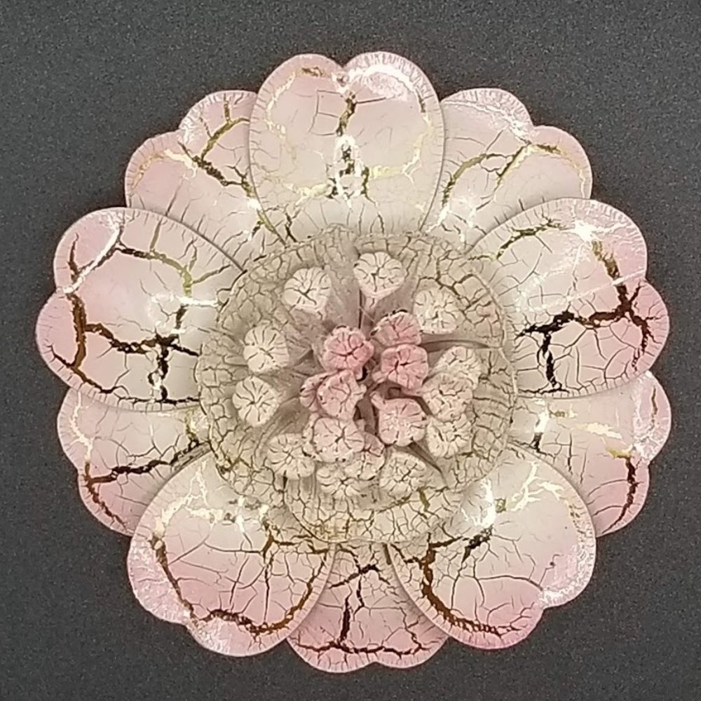 Vintage Enamel Flower Pin Brooch Pink Crackled